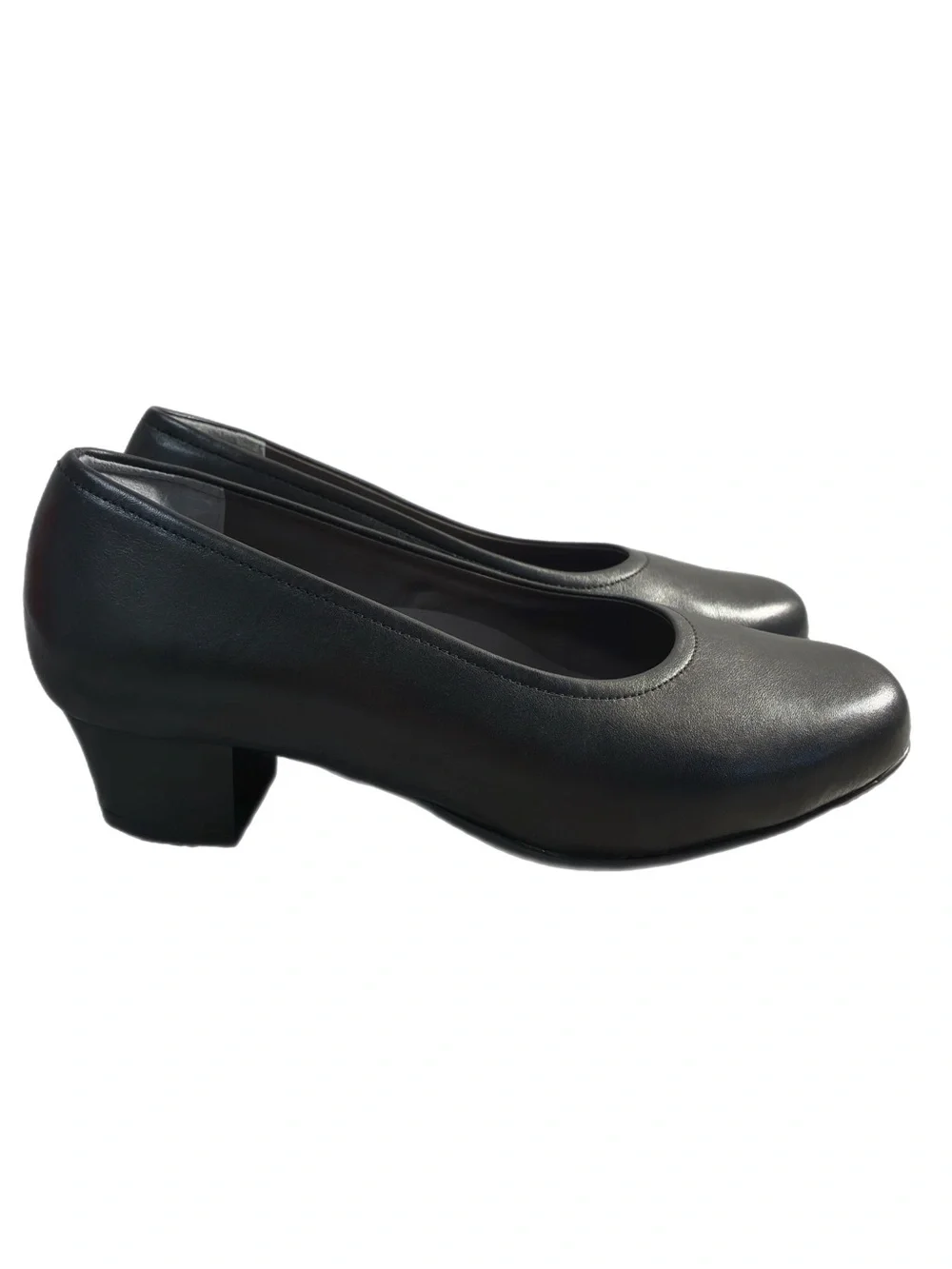 SAS Black Leather Low Block Heel Pump Size 6.5W Made in the USA